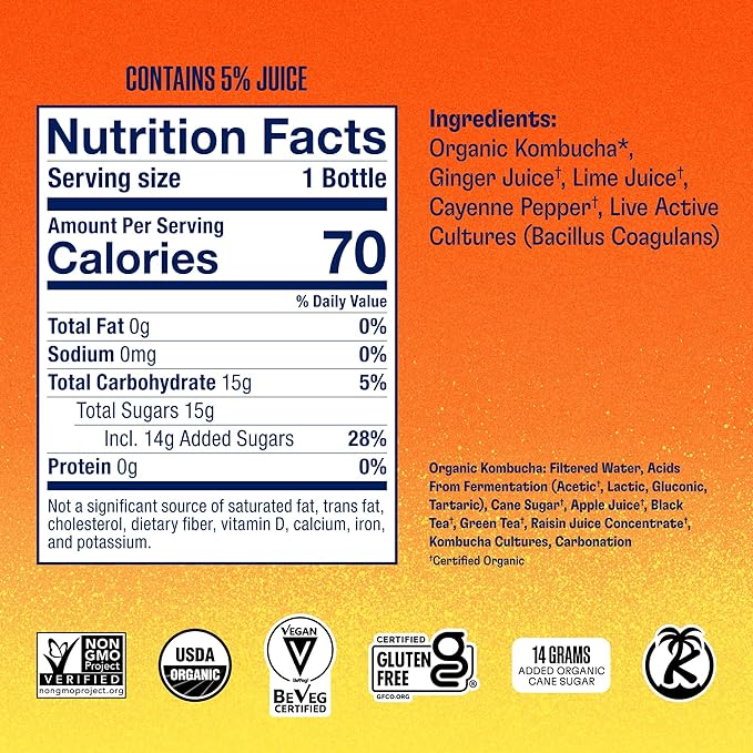 Health-Ade Kombucha Tea Organic Drink Fermented Tea with Living Probiotics Detoxifying Acids Supports Gut Health Non-GMO Vegan Gluten Free 12 Pack (16 Fl Oz Bottles) Cayenne Cleanse
