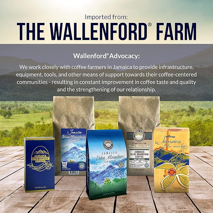 Jamaica Blue Mountain Ground Coffee | 1 LB Coffee Medium Roasted - Certified and 100% Wallenford Authentic Jamaican Blue Mountain Coffee Beans with a Smooth Milk Chocolate Finish | Grade 01 | Aroma Ri