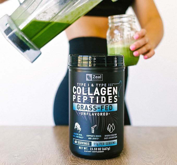 Zeal Naturals Hydrolyzed Collagen Peptides Powder 10g Protein | Grass-Fed Collagen for Women &amp Men | Essential Amino Acids | Hair Skin Nails Bone Health | 45 Servings Unflavored