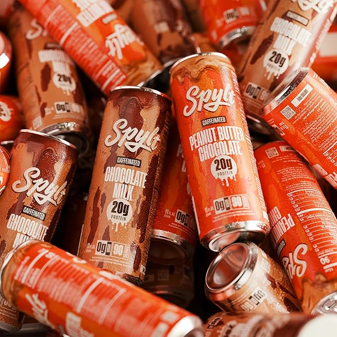 Spylt High Protein Chocolate/Peanut Butter Chocolate Milk with 60mg Caffeine &amp 20g Protein - 90 Calories Ready to Drink Sugar Free Lactose Free Milk Perfect for Workout Recovery &amp Afternoo