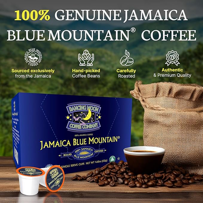 Dancing Moon Coffee Pods - 100% Jamaica Blue Mountain Medium Roast - K-Cup Compatible Keurig Coffee Pods - Small-Batch Crafted Supports Military Charity - 12 Cups