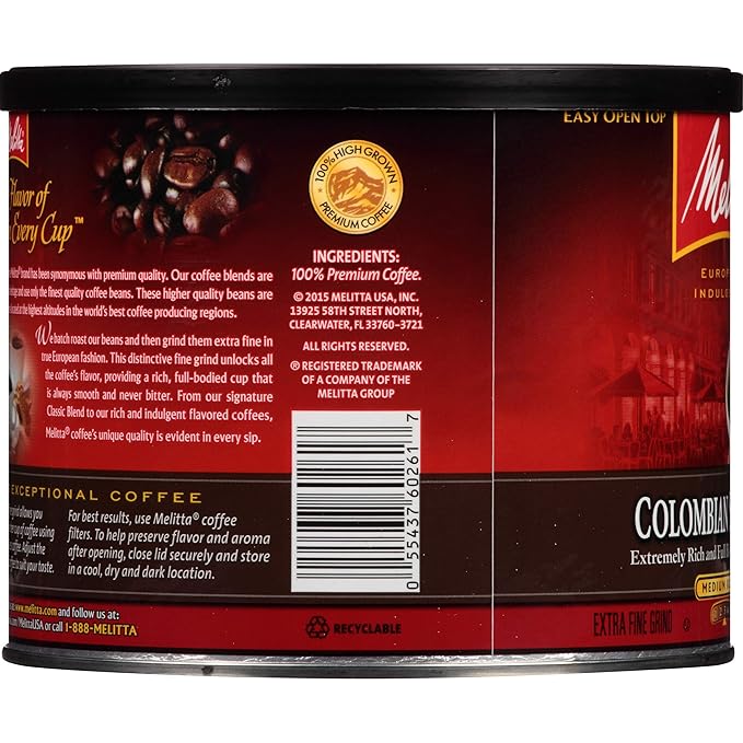 Melitta 100% Colombian Medium Roast Ground Coffee 23-Ounce Cans (Pack of 2) 46 Ounces Total