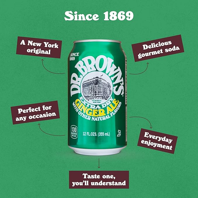 Dr. Brown's Ginger Ale Soda - A New York Original - 24 Cans of Refreshing Kosher Gourmet Soda Pop - Ginger Ale Soda - 24 x 12 oz Cans
