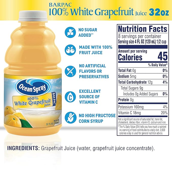 Ocean Spray White Grapefruit Mixer Bottle 32 Ounce Bottles (Pack of 12)