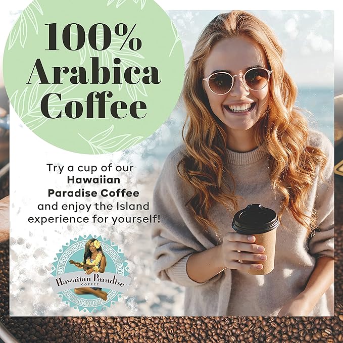 Hawaiian Paradise Coffee 10% Kona Roast Whole Bean 24oz. Bag - Premium Rich Flavored Bold Signature Brewed – 100% Arabica Gourmet Finest Beans