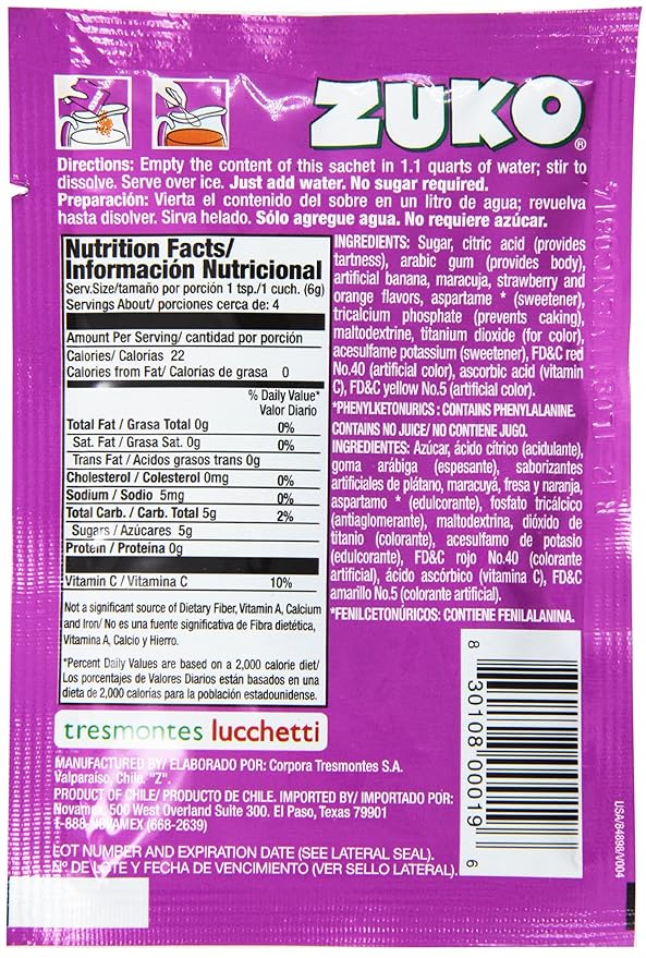 Zuko Instant Drink-Fruit Punch 0.9-Ounce (Pack of 96)