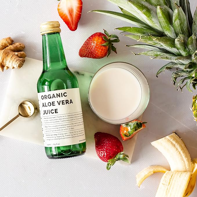 100% Organic Aloe Vera Juice 8.5 fl oz (Box of 6) - Supports Immunity &amp Gut Health - Straight from Farm in Spain - Undiluted - No Added Sugar or Artificial Preservatives - Non-GMO