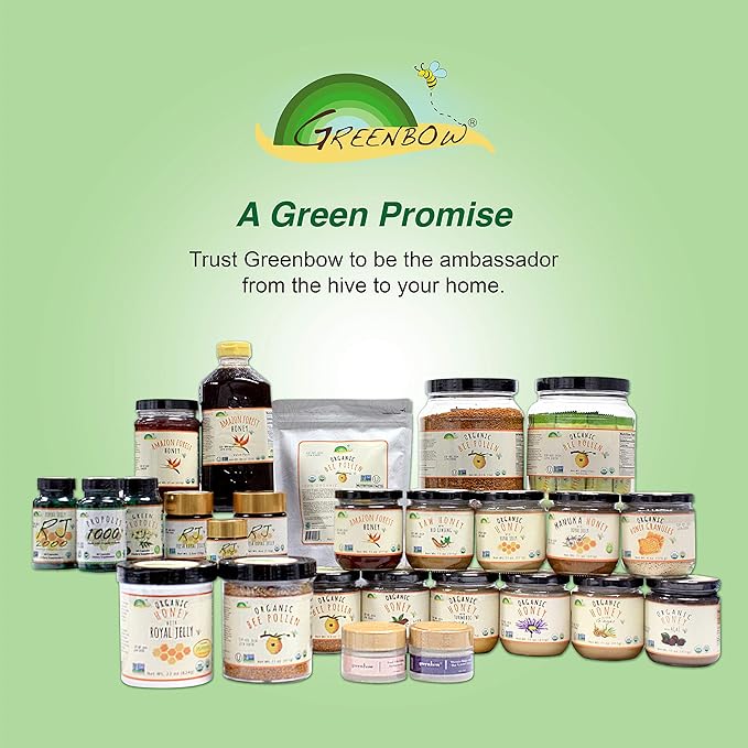 Greenbow Organic Bee Pollen - 100% USDA Certified Organic Non-GMO Halal Kosher Certified Pure &amp Natural Bee Pollen - Superfood Packed with Proteins Vitamins &amp Minerals - Gluten Free - 311
