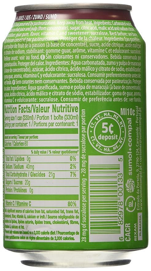 Sumol Passion Fruit Soda Portugal 11.15 Oz. Cans 6 Pack