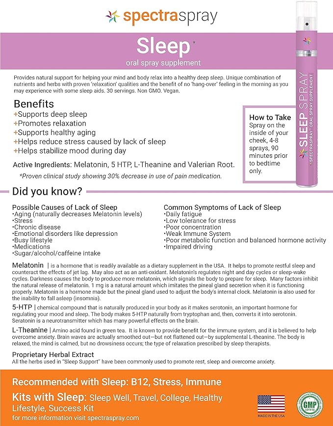 Spectraspray Sleep Support Spray Supplement 3 Pack - Supports Restfulness and Good Night's Sleep 90 Servings of Fast Acting Sleep Aid 30 Day Supply per Spray