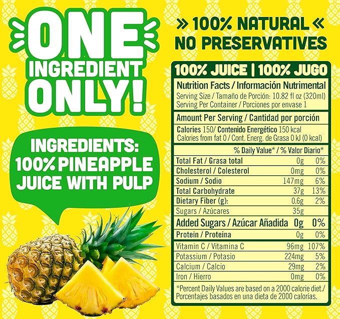 NILO Pineapple Juice | 100% Squeezed Pineapple Pina | NO Sugar added | NOT From Concentrate | 10.8 oz (Pack of 12)