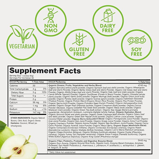 Zena Nutrition Liquid Collagen Peptides and Biotin Mixed Berry 20.3 Fl Oz + Organic Supergreens Greens Powder 70+ Superfoods Green Apple 30 Servings