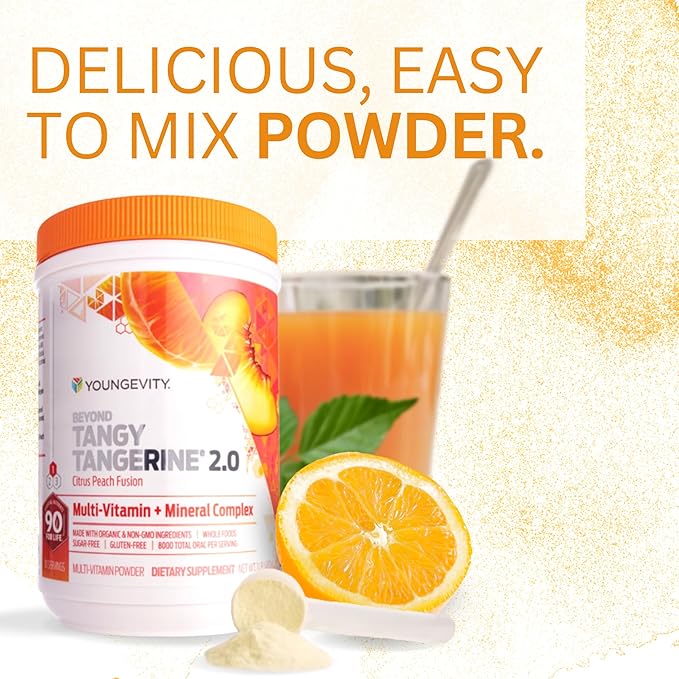 Youngevity Beyond Tangy Tangerine 2.0 Citrus Peach Fusion Multi-Vitamin &amp Mineral Complex - Made with Natural &amp Whole Foods | 8000 ORAC
