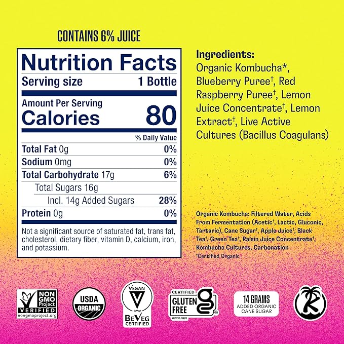 Health-Ade Kombucha Tea Organic Drink Fermented Tea with Living Probiotics Detoxifying Acids Supports Gut Health Non-GMO Vegan Gluten Free 12 Pack (16 Fl Oz Bottles) Berry Lemonade