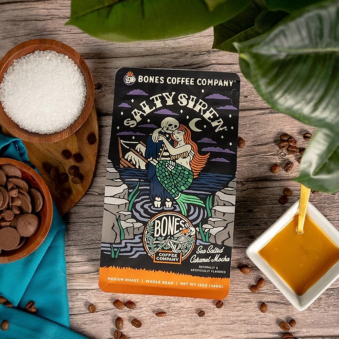 Bones Coffee Company Irish Cream Ground Coffee Beans 12 oz and Salty Siren Ground Coffee Beans 12 oz Bundle