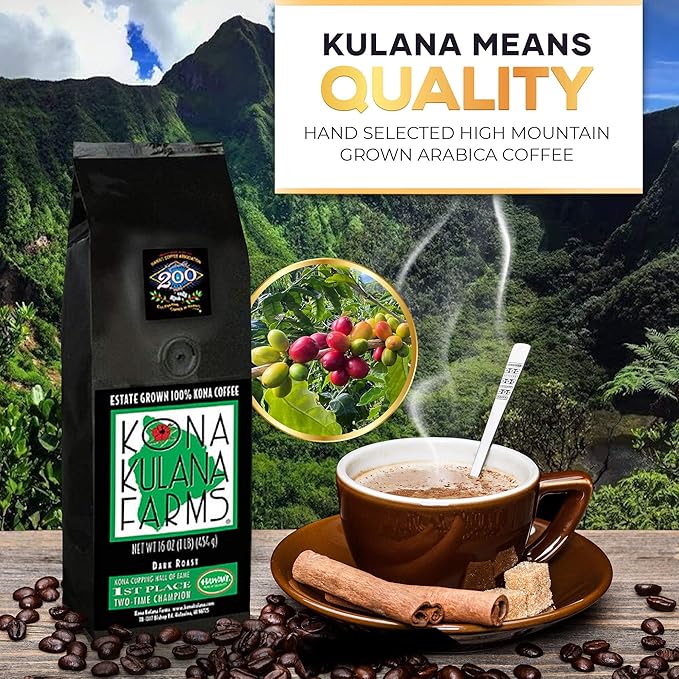 Kona Coffee Whole Bean – 100% Hawaiian Kona Coffee Beans Single Origin Dark Roast Fresh Roasted Whole Bean for Drip French Press &amp Espresso Kona Kulana Farms – 16oz