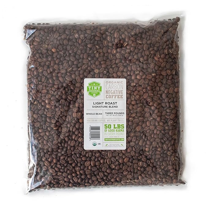 Tiny Footprint Coffee Organic Signature Blend Light Roast - Whole Bean Coffee USDA Organic &amp Carbon Negative - You Drink Coffee We Plant Trees 3 Pounds