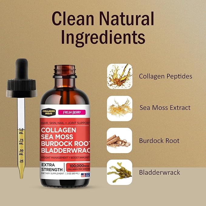 Collagen Mojo Liquid Collagen Peptides with Sea Moss Burdock Root &amp Bladderwrack + Liquid Collagen Peptides with Ashwagandha Elderberry &amp L-Theanine