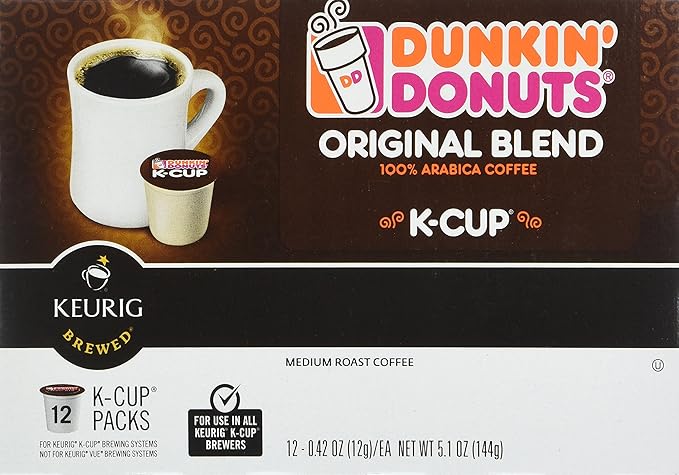 Dunkin' Donuts Original Blend Medium Roast Coffee 12 K Cups for Keurig Makers