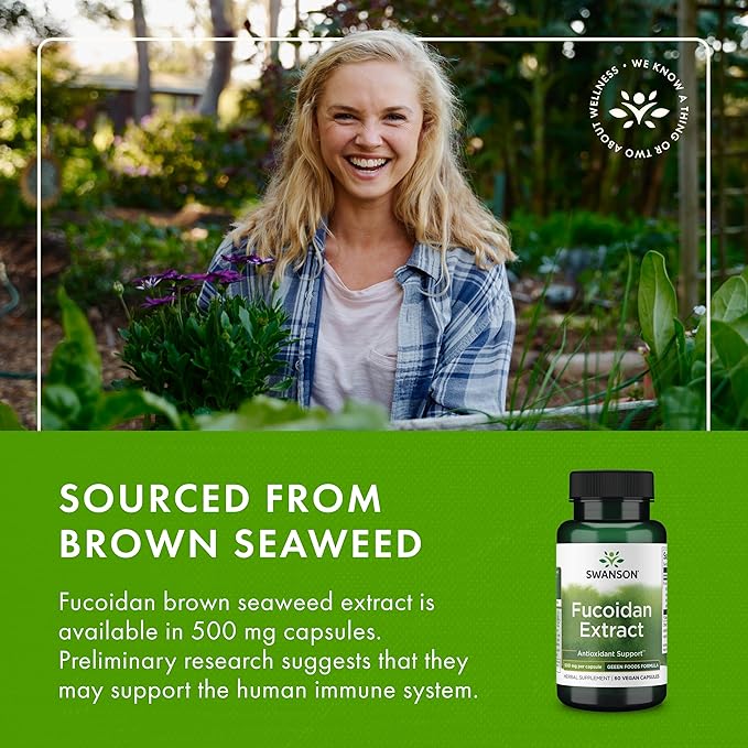 Swanson Maximum Strength Fucoidan Extract Immune Support Supplement for Adults Seeking Natural Immune Defense from Brown Seaweed - 500 mg (60 Vegan Capsules)