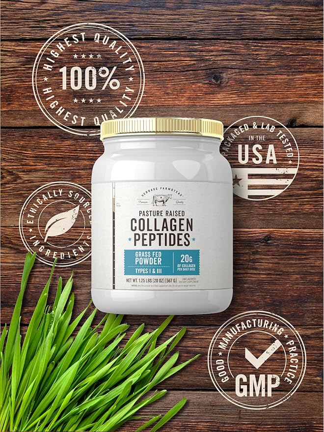 Carlyle Grass Fed Collagen Peptides Powder 20oz | Unflavored | Pasture Raised | Types I &amp III | 20g of Collagen Per Daily Dose | Non-GMO Gluten Free | by Herbage Farmstead