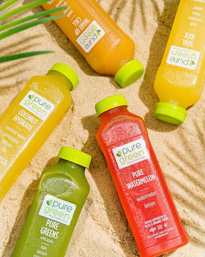 Pure Green Cold Pressed Juice - Pure Greens Apple - Fresh Functional Blend with Apple Greens Cucumber Celery - Natural Gluten Free Non-GMO No Artificial Colors or Flavors - Made from Real Fruits