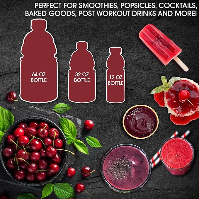 Cherry Bay Orchards Tart Cherry Juice (64 oz Bottle) - 100% Natural Cherry Juice Not From Concentrate Boosts Immunity Improves Sleep - No Added Sugar Gluten Free Non GMO
