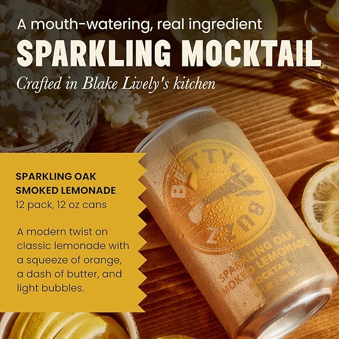 Betty Buzz Oak Smoked Lemonade Sparkling Mocktail by Blake Lively (12 pack Cans) - Natural Flavors &amp Sweeteners Only Clean Ingredients