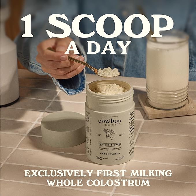 Cowboy - The Exclusive 1st Milking Whole Grass Fed Colostrum Supplement for Full Body Health - Bovine Colostrum Powder Packed w/Bioactive Nutrients - Sugar Free (Unflavored 40 Servings)