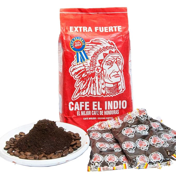 Cafe Molido:Coffee El Indio Extra Fuerte | Ground Strong Coffee From Honduras | 16 individual bags total of 1 ounce each | Guaranteed Best Coffee 100% Customer Satisfaction (5 Pack)