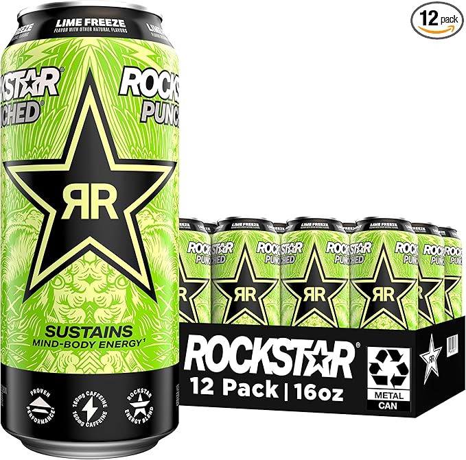 Rockstar Punched Energy Drink Lime Freeze 16 Fl Oz Cans (Pack of 12)