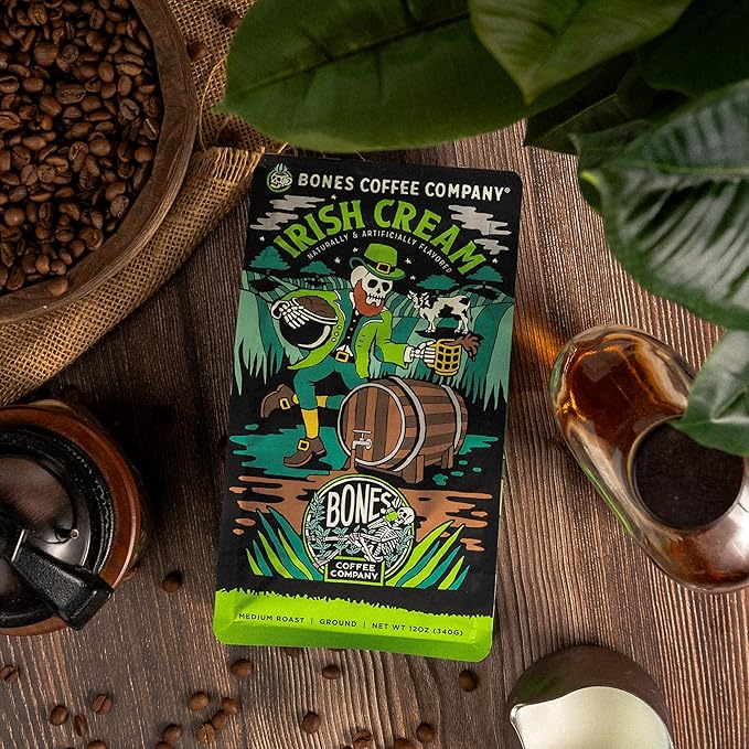 Bones Coffee Company Irish Cream Ground Coffee Beans 12 oz and Salty Siren Ground Coffee Beans 12 oz Bundle