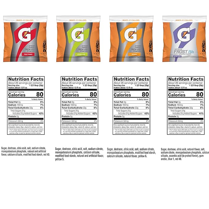 Gatorade Thirst Quencher Powder 4 Flavor Variety Pack 21oz Pouches (Pack of 32)