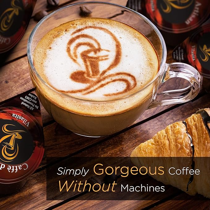 Caffè di Artisan Asmara Liquid Coffee Pods – 24 Count | Medium Roast Arabica with Frother | Peel &amp Pour | Cold Brew Iced &amp Hot Coffee | Eco-Friendly Machine-Free Ready in Seconds