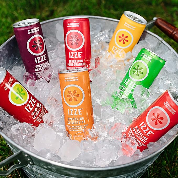 IZZE Sparkling Juice Beverage BlendSunset Variety PackClementinePeachCherry LimePomegranateNo Sugar Added8.4 Fl Oz(Pack of 48)