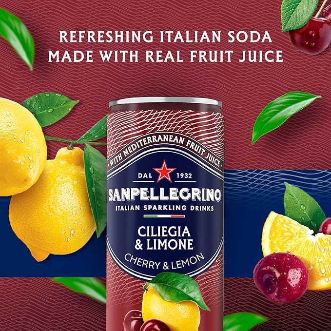 Sanpellegrino Italian Sparkling Drink Ciliegia and Limone Sparkling Cherry and Lemon Beverage 24 Pack