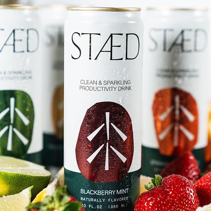 Drink Staed Assorted Flavors Productivity Drink Sparkling Functional Beverage 12-Pack – Blackberry Mint Lemon Lime Ginger Pineapple White Peach &amp Strawberry Orange with Cognizin® Citicoline &a