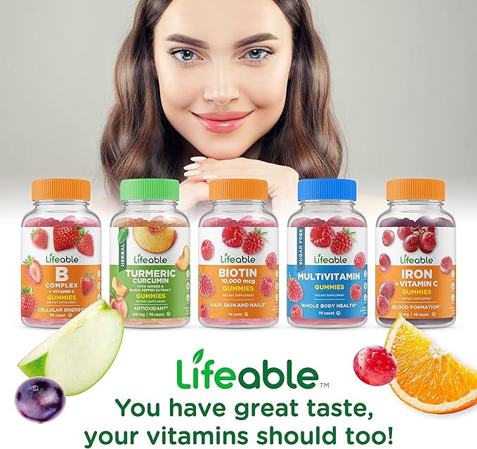 Lifeable Collagen &amp Vitamin C + Vitamin B6 Gummies Bundle - Great Tasting Vitamin Supplement Gluten Free GMO Free Chewable Gummy