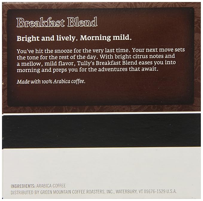 Tully's Coffee Breakfast Blend Keurig K-Cups 72 Count