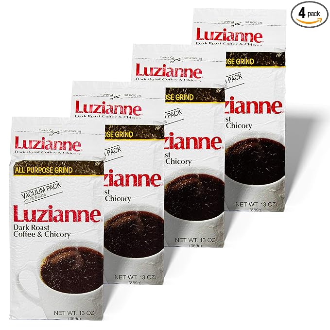 Luzianne Coffee &amp Chicory Dark Roast Ground Coffee 13oz Bag (Pack of 4)