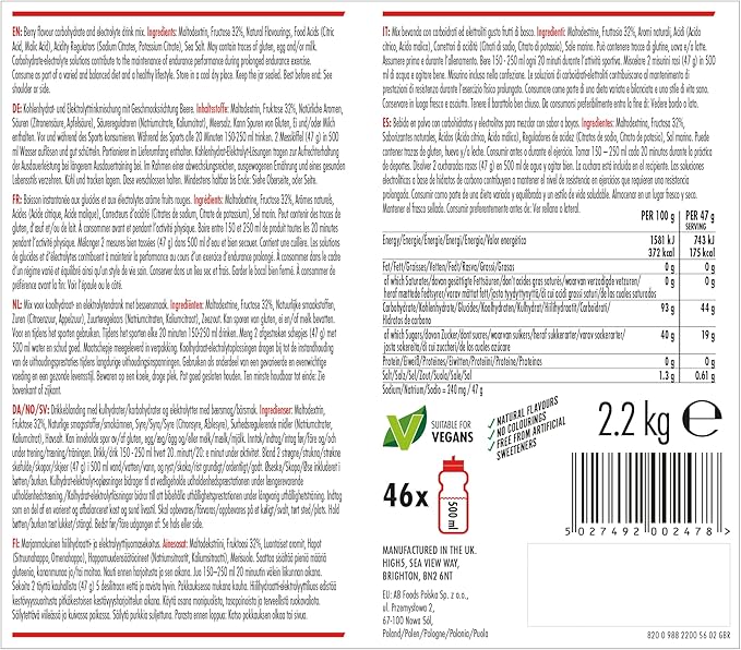 HIGH5 Energy Hydration Drink Refreshing Mix of Carbohydrates and Electrolytes (Berry 2.2kg)