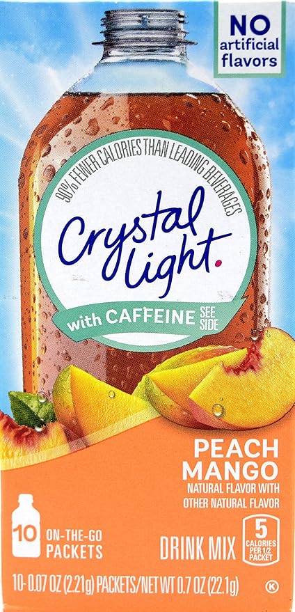 Crystal Light On The Go Peach Mango With Caffeine Drink Mix 10-Packet Box (Pack of 28)