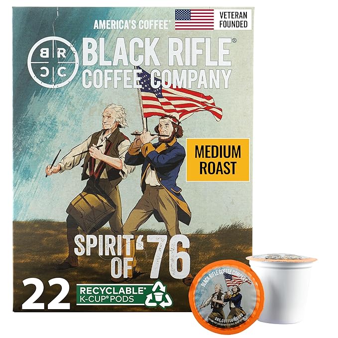 Black Rifle Coffee Company Light Roast K Cups - Single Serve K Cups (Spirit of 76 22 Count) Coffee Pods - Kcup Pods Compatible with Keurig 1.0 &amp 2.0 - Made from Pure Arabica Beans