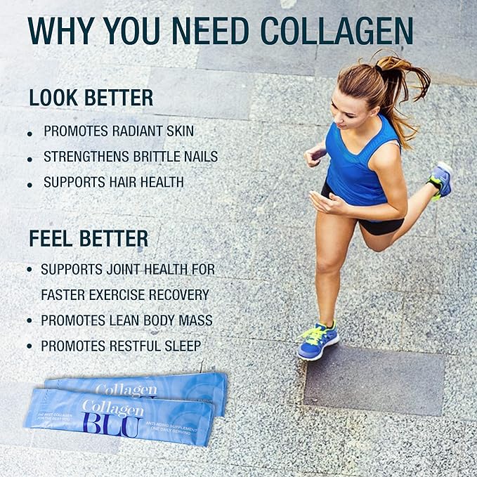 Collagen BLU Premium Marine Collagen with Superfood Derived Vitamin C for Best Absorption Type 1 and 3 Non-GMO Paleo &amp Keto Friendly 30 Stick Packs
