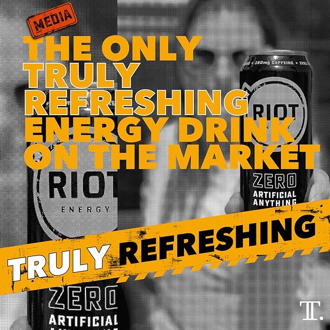 RIOT Clean Energy Drink Mango Zero Artificial Anything No Sucralose Made with Real Fruit No Sugar Added Natural Healthy Energy Stamina &amp Focus 16 Fl Oz (Pack of 12)