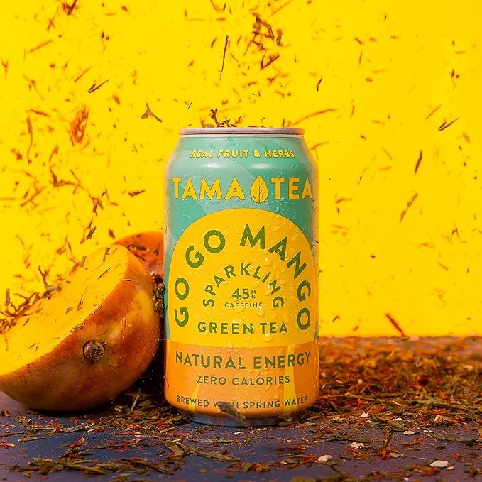 Unsweetened Sparkling Green Tea by Tama Tea - Organic Go Go Mango Iced Green Tea Zero Calories &amp Zero Carbs | 45mg Caffeine No Artificial Ingredients 12 oz (12-Pack)