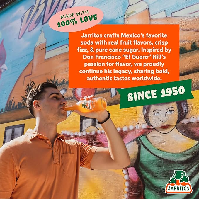 Jarritos - Mexican Soda Soft Drinks Fruit Punch (17.7 oz 524ml) 24 Bottles - Made with Real Cane Sugar - 0g Fat - Made in Mexico - Natural Flavor Soda Pop - Party &amp BBQ Beverages