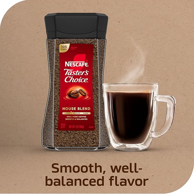 NESCAFÉ Taster's Choice Instant Coffee Light Medium Roast House Blend 2 Jars (7 Oz Each)