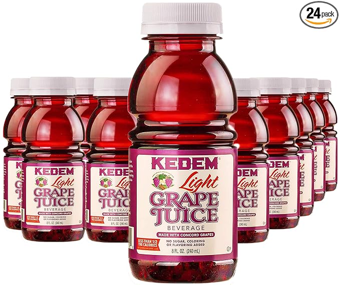 Kedem Light Concord Grape Juice 8oz Plastic Bottle 24 Pack Reduced Sugar and Calories