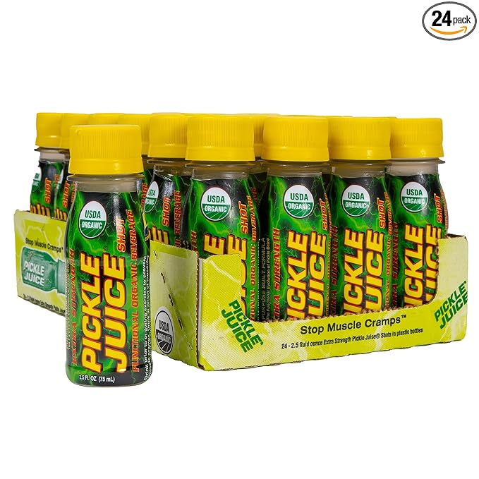 Pickle Juice Sports Drink Shots Extra Strength - Relieves Cramps Immediately - Electrolyte Pickle Juice Shots for Day &amp Night Time Leg Cramp Relief - 2.4 oz 24 Pack